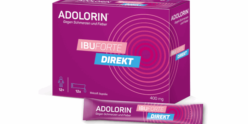 adolorin-ibuforte-direkt.png Packung von Adolorin IBUFORTE direkt mit 400 mg Ibuprofen, geeignet für Erwachsene und Jugendliche ab 12 Jahren.
